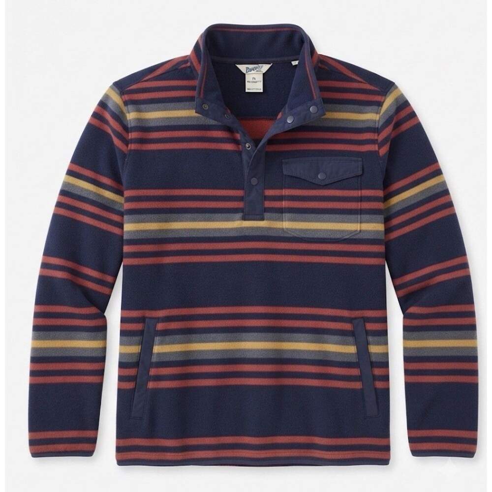 Duluth Trading XL-Relaxed Fit RedBlue Stripe Doubleback Fleece 1/4 Snap Pullover